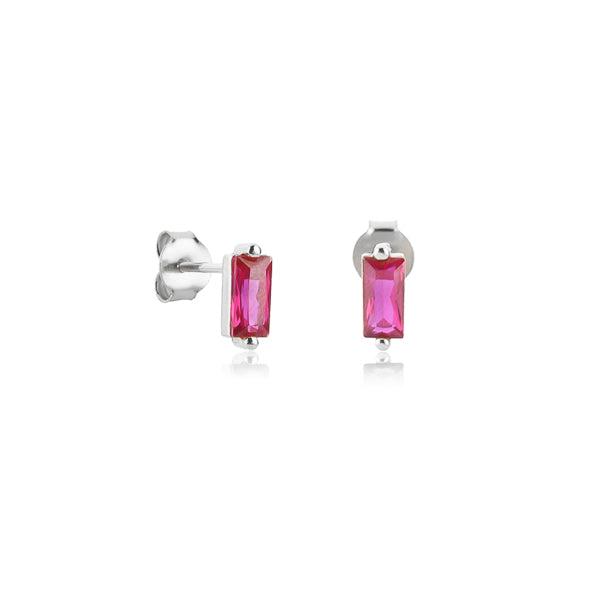 Silver Pink Baguette CZ Mini Stud Earrings | Womens Simple Earrings Earrings Simple Earrings