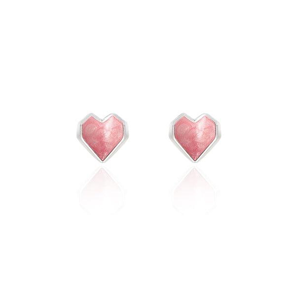 Silver Pink Enamel Heart Stud Earrings | Womens Stud Earrings Earrings Stud Earrings