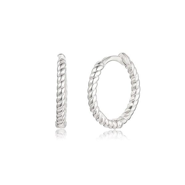 Silver Twist Huggie Hoop Earrings | Womens Sleeper Earrings Earrings Hoop Earrings