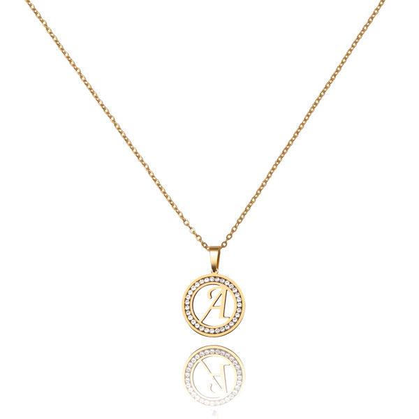 Gold Crystal Coin Initial Pendant Necklace | Womens Initial Necklaces Initial Necklaces Initial Necklaces