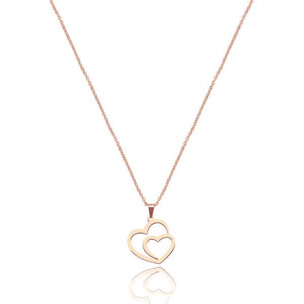 Rose Gold Double Heart Pendant Necklace | Womens Heart Necklaces Heart Necklaces Heart Necklaces