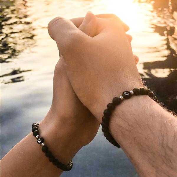 Black Beaded Initial Letter Bracelet | Womens Meaningful Bracelets Bracelets Meaningful Bracelets