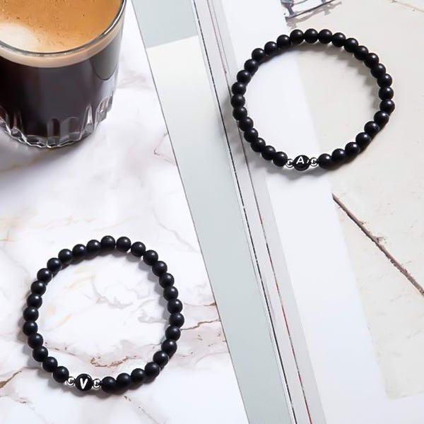 Black Beaded Initial Letter Bracelet | Womens Meaningful Bracelets Bracelets Meaningful Bracelets