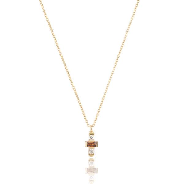 Gold Dainty White & Cognac Crystal Cross Necklace | Womens Sterling Silver Necklaces Cross Necklaces Cross Necklaces