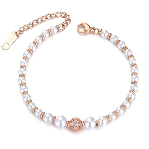 Rose Gold Crystal Pearl Bracelet | Womens Chain Bracelets Bracelets Chain Bracelets